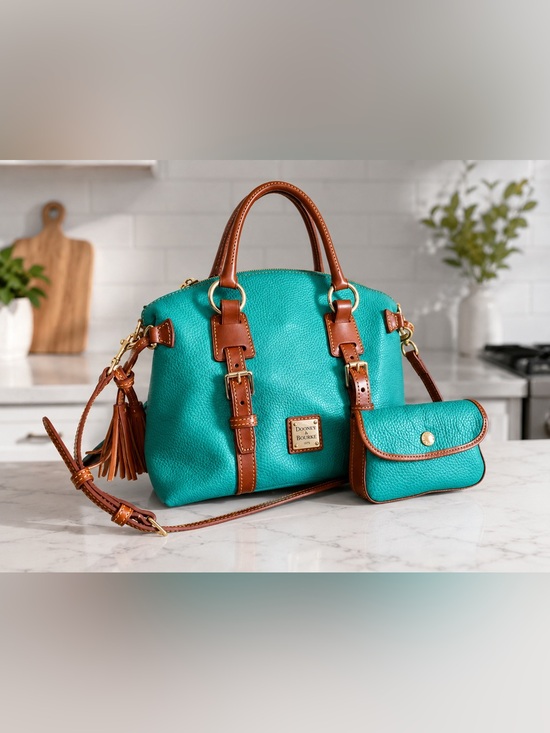 Dooney & Bourke Handbags - Dooney & Bourke Bristol Satchel w/ Matching Wristlet Turquoise Pebble Leather